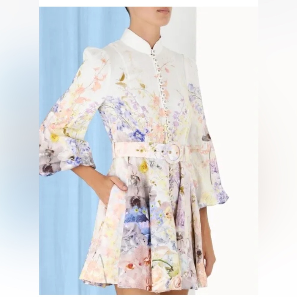 Zimmermann White Mini Dress with Pastel Floral Print